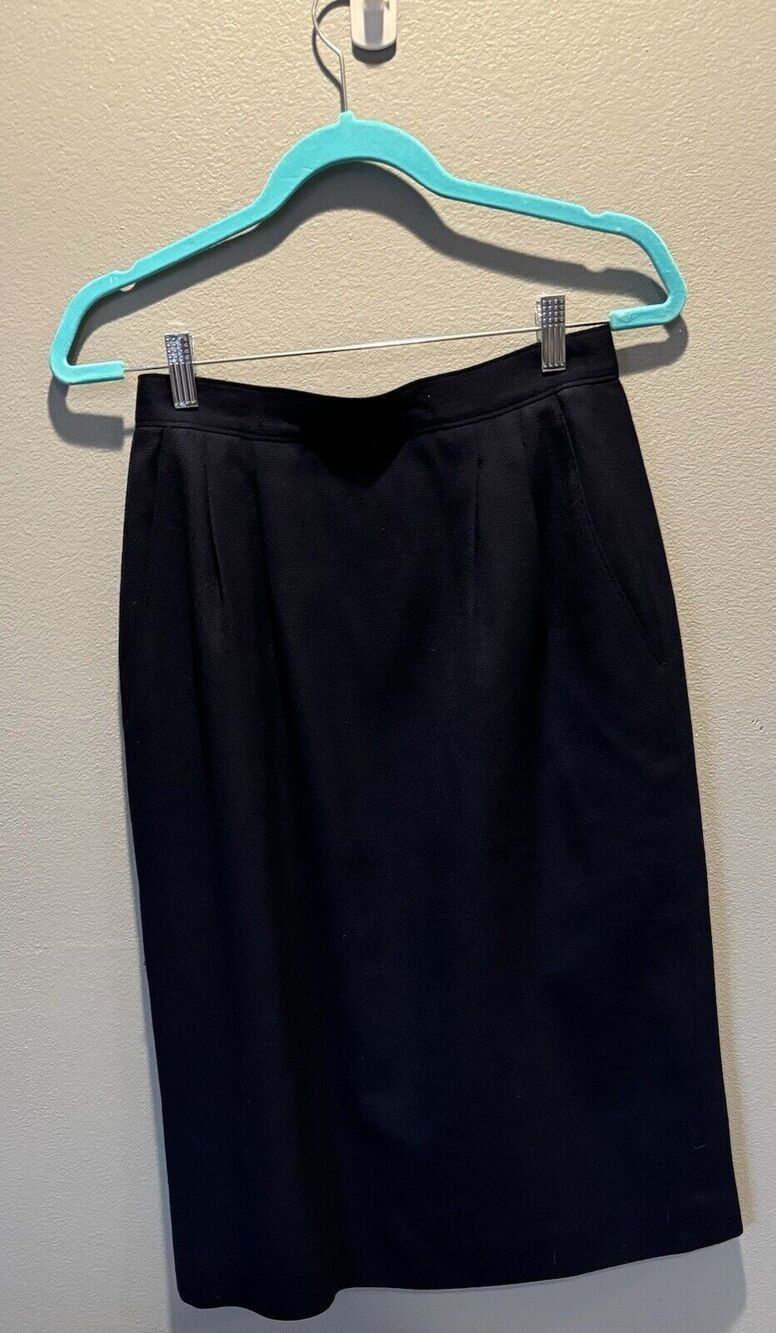 Miss Pendleton Women's 8 Navy Midi Pencil Skirt 100% Virgin Wool Back Zip